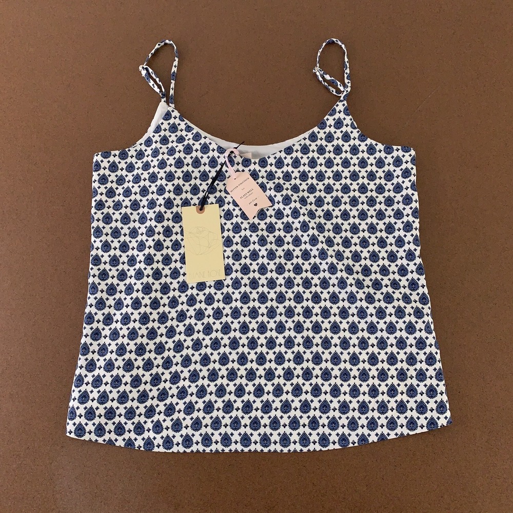 Eliane Rose Women's Size Small White Navy Blue Printed Cami Tank Top NWT